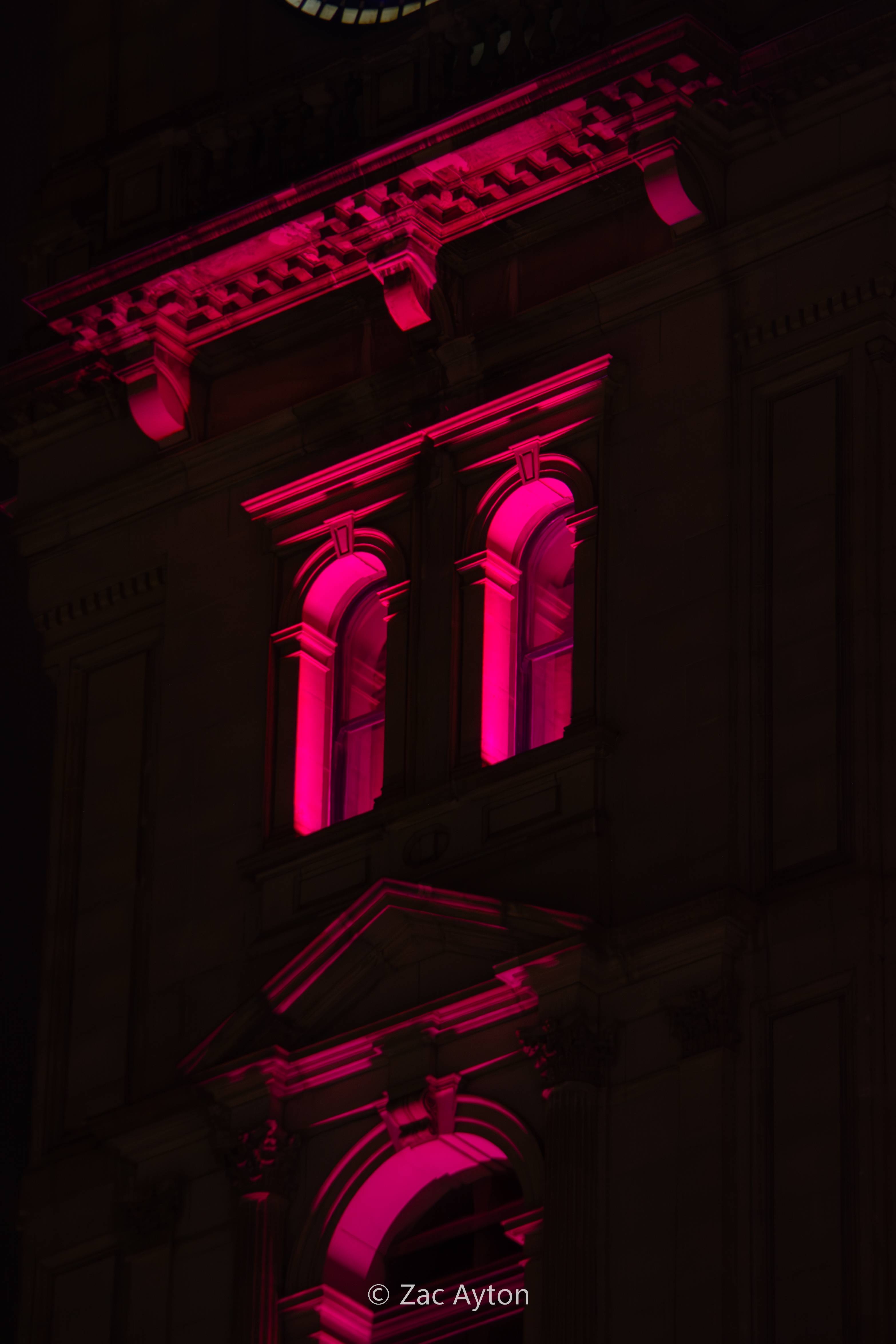 A neon pink illuminated room